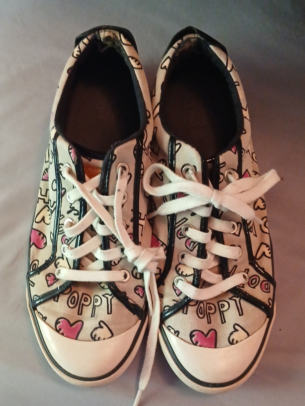 Coach White Canvas Sneakers with Pink Heart Print